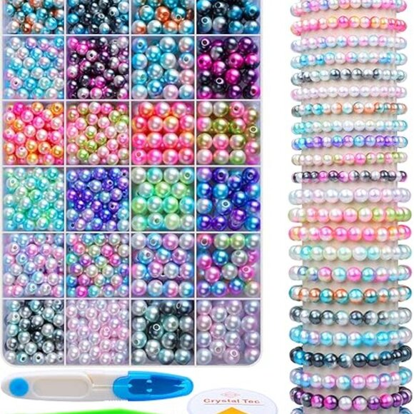 Bracelet Beads Kit - 1020 Pcs Gradient Colorful Round Beads(6mm+8mm) for Bracel - Picture 2 of 6